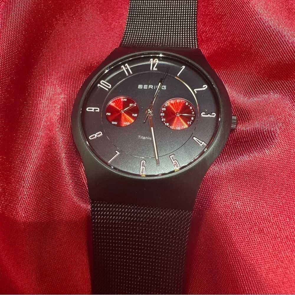 Bering Titanium Men’s Watch Black/Red Subdials 11939-229